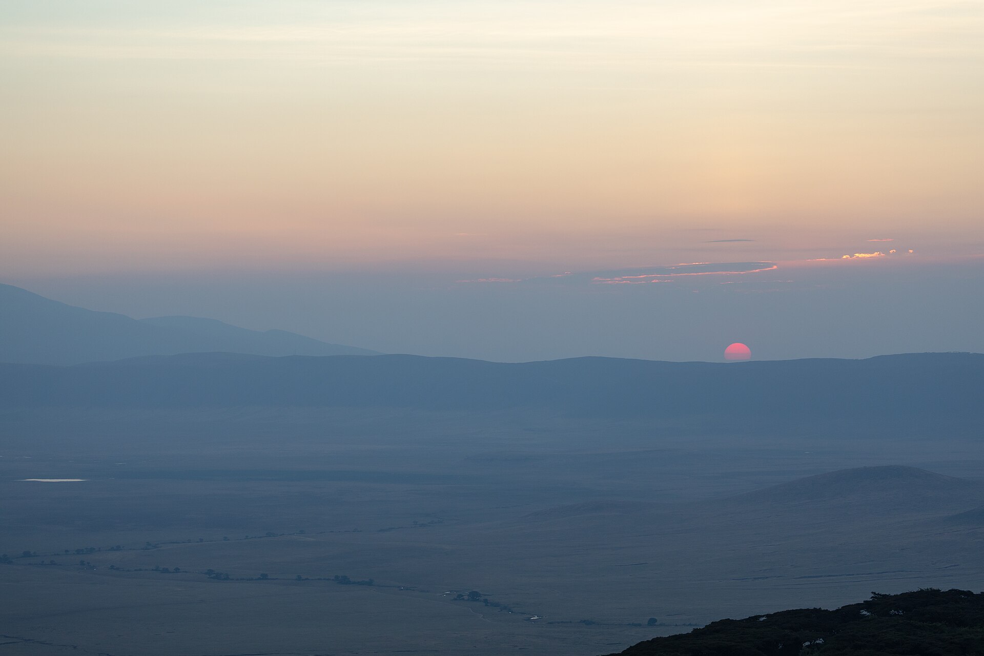 Layered Ngorongoro highlands at sunrise